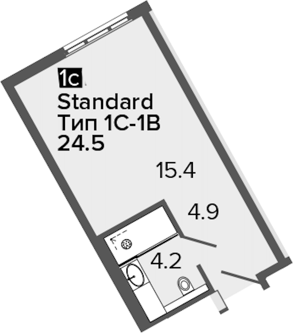 Квартира студия 24.5 м², 13/16 эт., Апарт-отель «ARTSTUDIO M103»